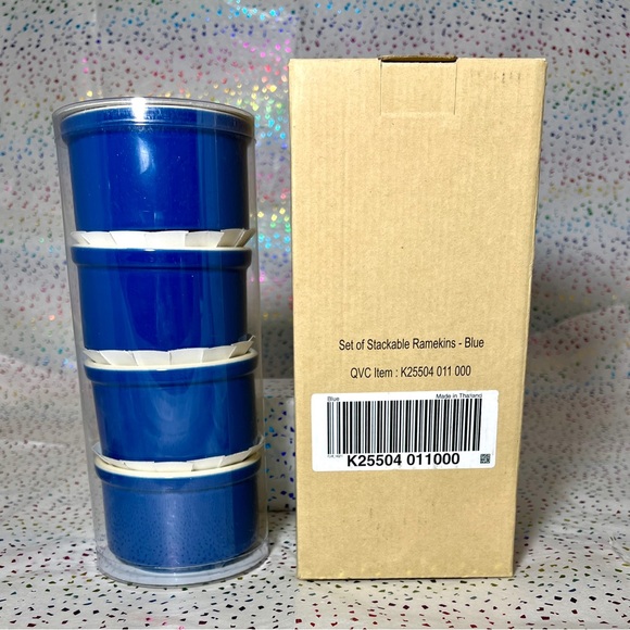 Stoneware Royal Blue Ramekins/Custard Cups SET OF 4 Stacking NEW Boxed - Picture 2 of 3
